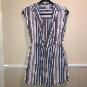 Striped sleeveless button up dress